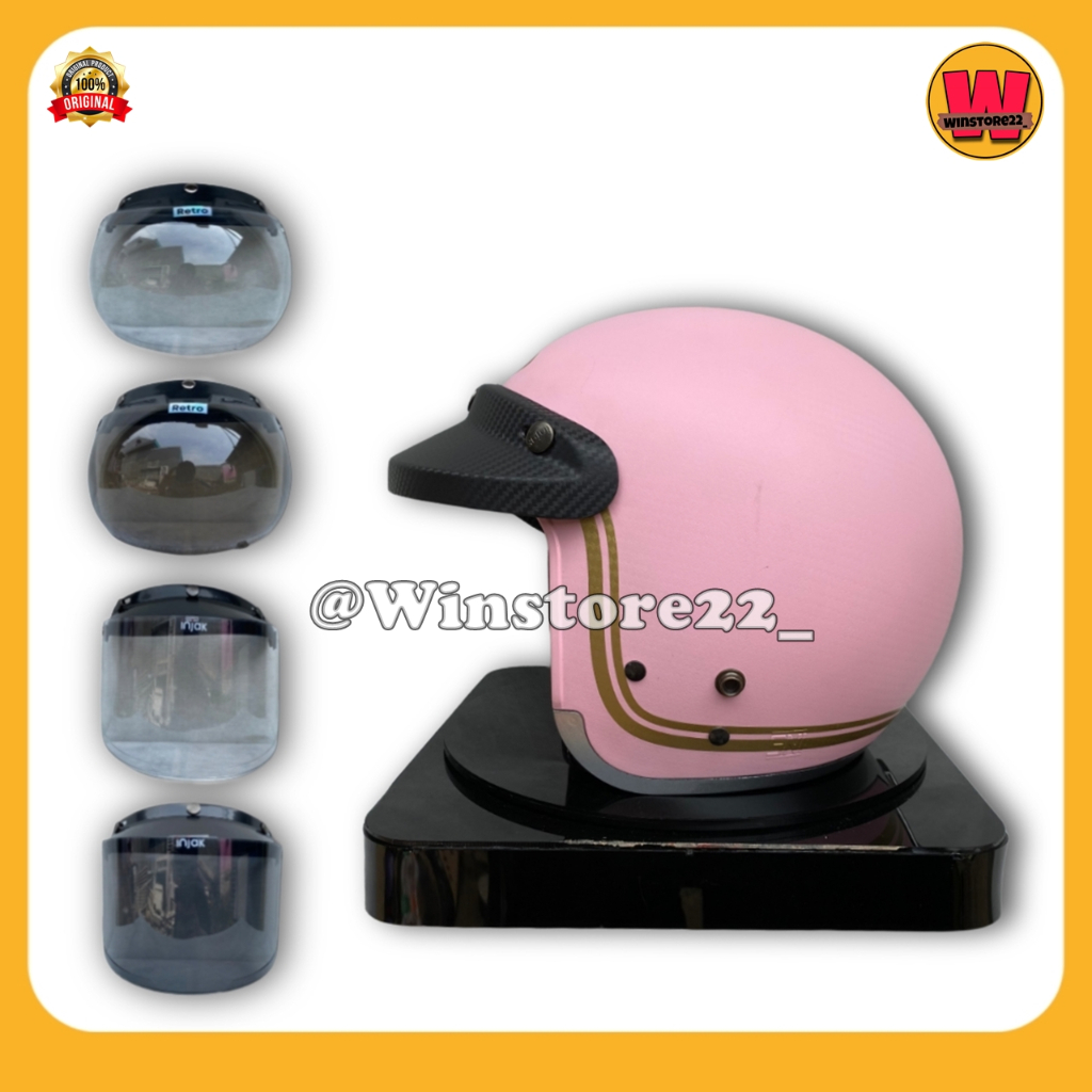 Helm Sepeda Motor Half Face Bogo Cargloss Injak Carbon Original warna Black Cream Silver PInk & Maro