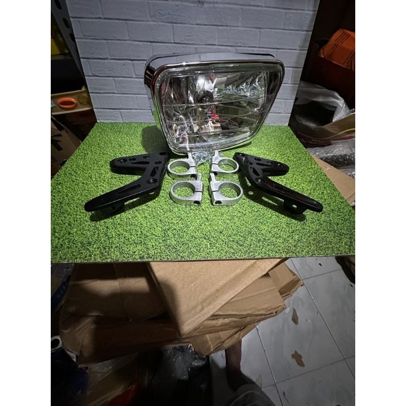 Reflektor Rx-King New Kaca Bening Plus Breket Kupingan Model Copy Bpro Fullset Berkualitas