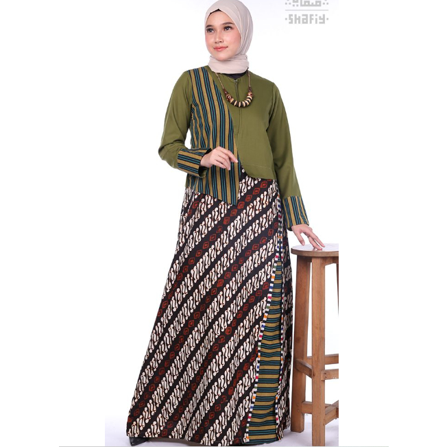 Kevia Gamis Batik Shafiy Original Modern Batik Etnik Tenun Lurik Dress Wanita Muslimah Batik Wanita 