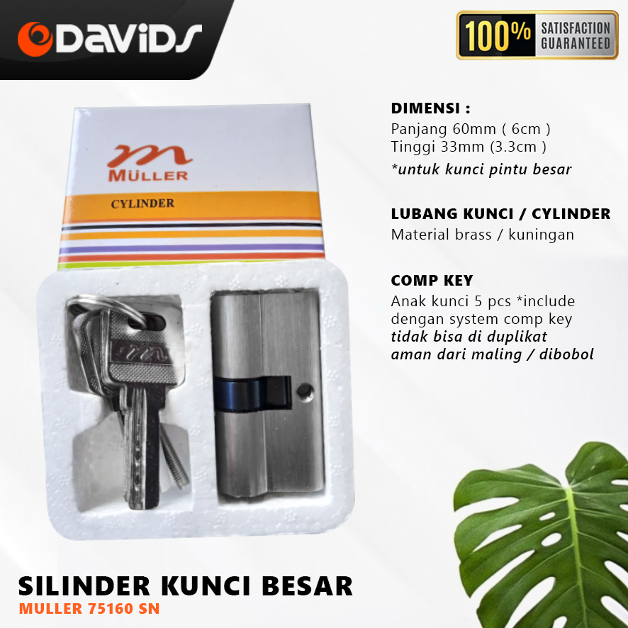 Silinder Kunci Pintu Anak Cylinder Rumah Kamar Muller 60mm Kotak Putih