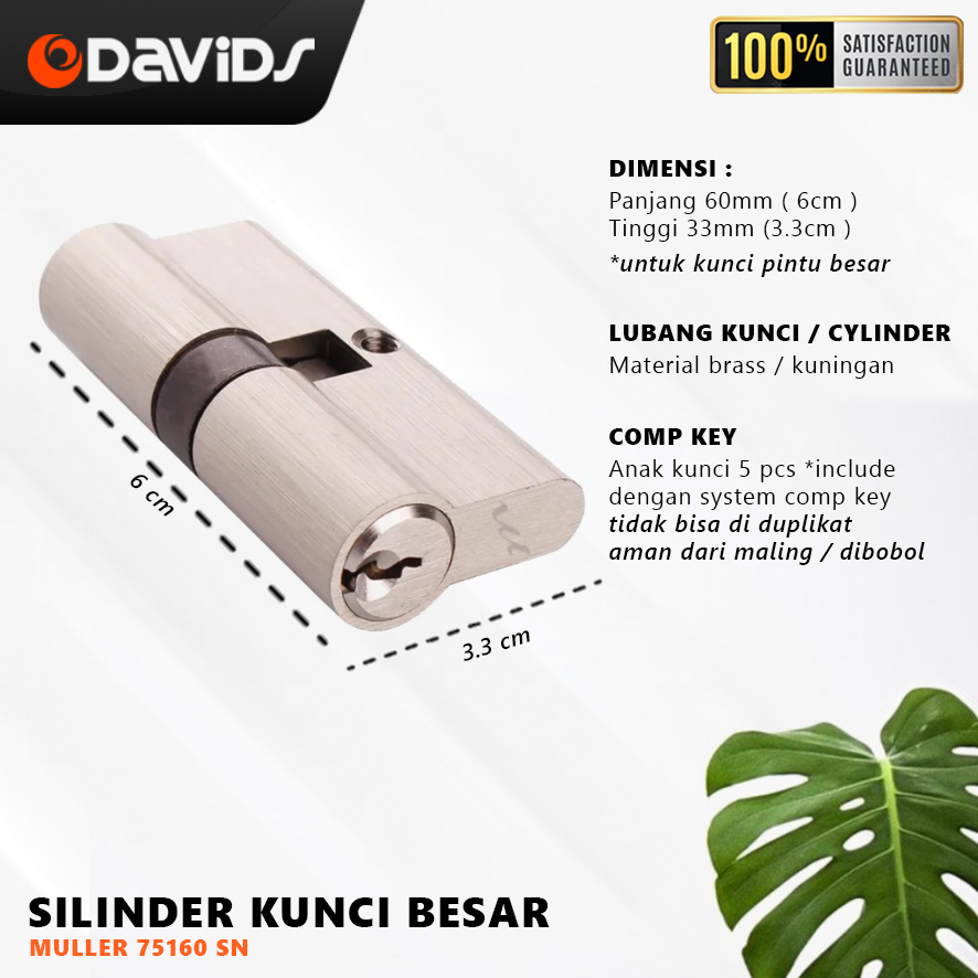 Silinder Kunci Pintu Anak Cylinder Rumah Kamar Muller 60mm Kotak Putih