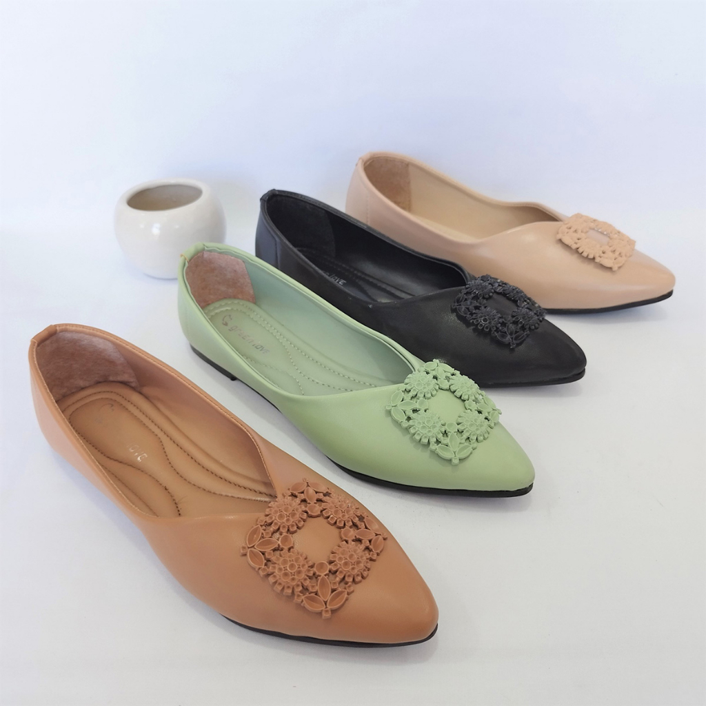 Flat Shoes Wanita Terbaru// Sepatu Flat & Ballerina Green love 01 // Sepatu Balet Fashion Kekinian//