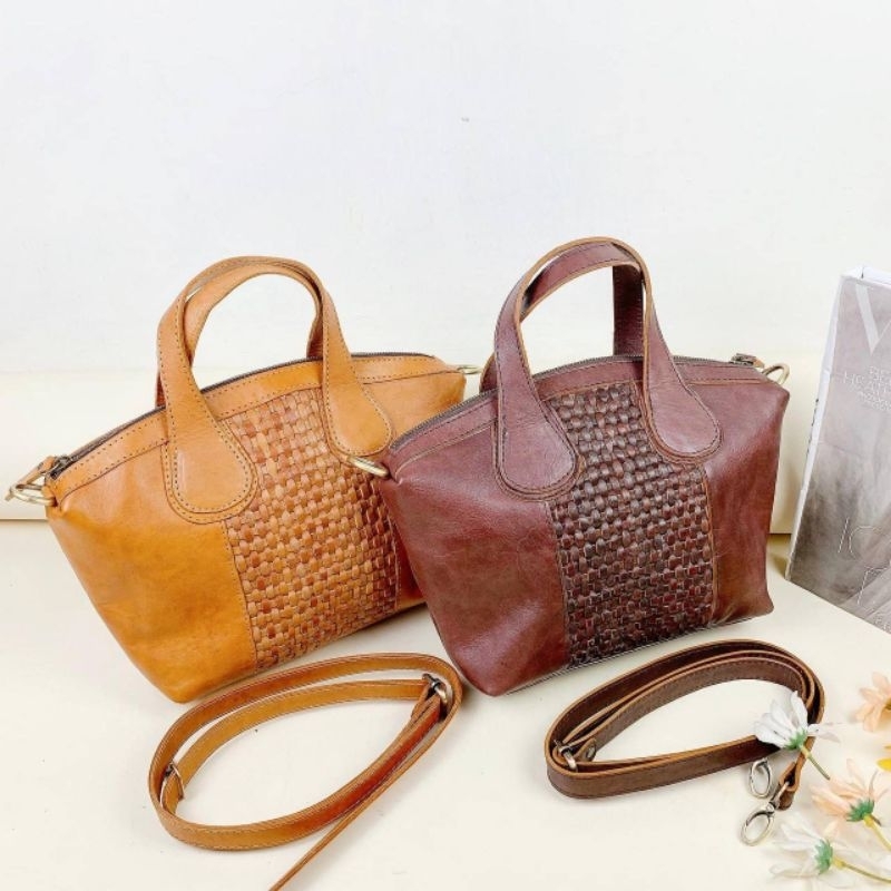 Tas kulit Anyam pull up