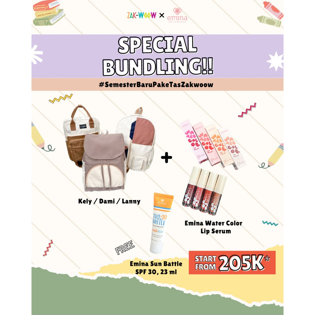 Special Bundling Back to School Zakwoowstyle X Emina (Ransel Wanita Estetik/Backpack Series)