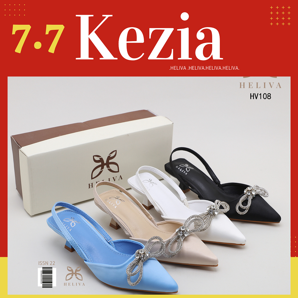 HELIVA KEZIA High Heels 4,5cm Ujung Lancip Bahan Satin Halus Sling Back Shoes Sepatu Pesta Kondangan HV108 Original Brand