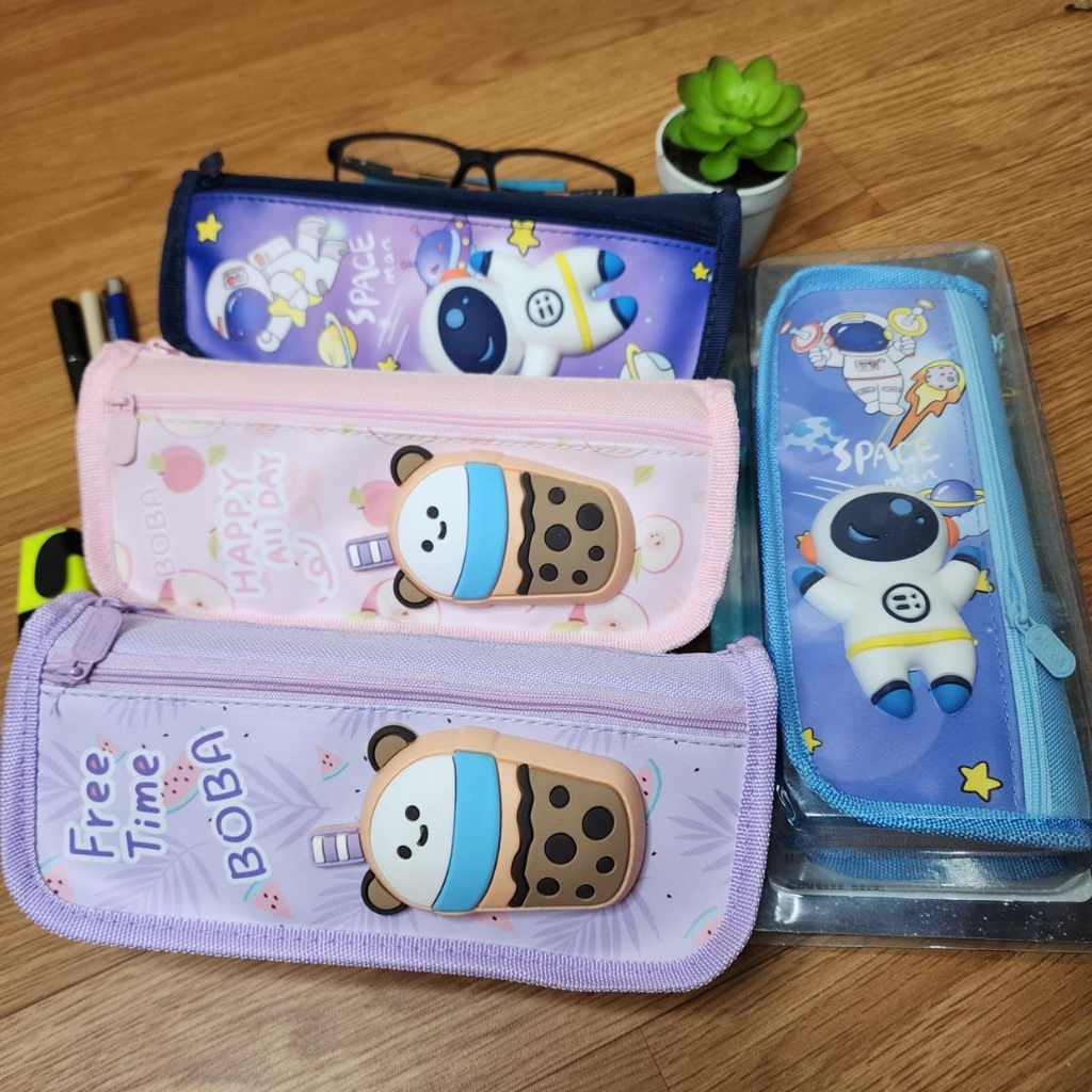 Kotak Pensil Squishy Resleting Import Tempat Pensil Anak Cewek Cowok 3D Timbul Muat Banyak