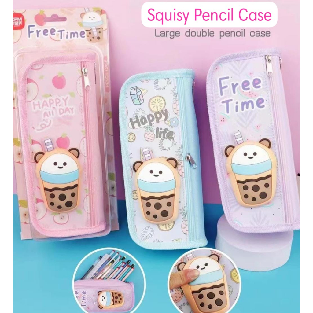 Kotak Pensil Squishy Resleting Import Tempat Pensil Anak Cewek Cowok 3D Timbul Muat Banyak