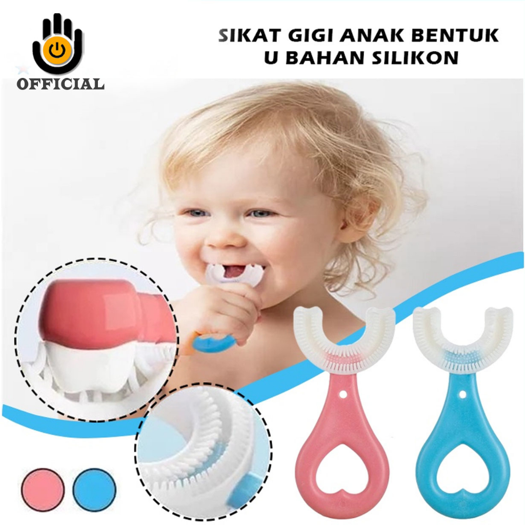 Sikat Gigi Anak Bentuk U Shape Bahan Silikon Usia 2-6 Tahun / Training Toothbrush Baby Silicone 360° / Sikat Gigi Bayi Balita Type Tooth Brush for Toddlers Bulu Halus Lembut