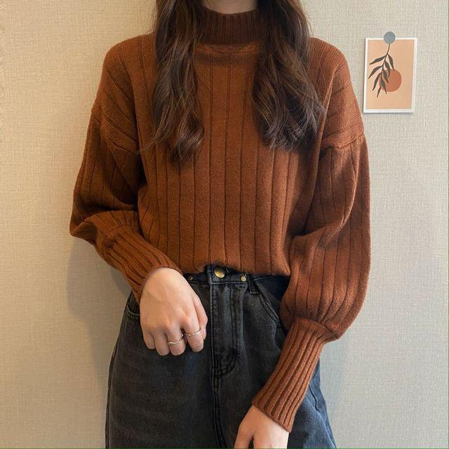 【 Bra Mall 】BJ-074 Baju Rajut Wanita Korean Style Blouse Turtleneck Lengan Balon Halus Tebal Premium Realpict Gamis Setelan Rajut Hijab Outer Pakaian