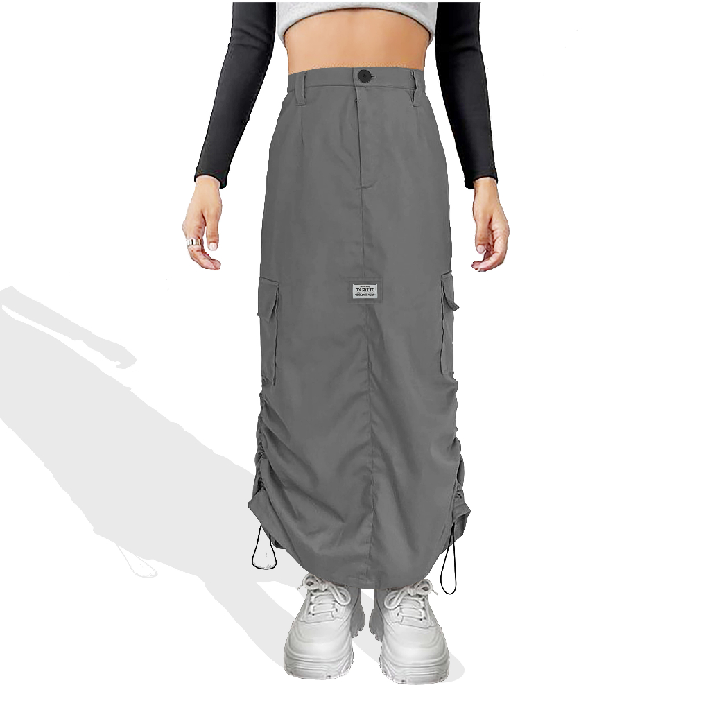 Dritto Cargo Skirt - Rok Cargo Wanita - Abu