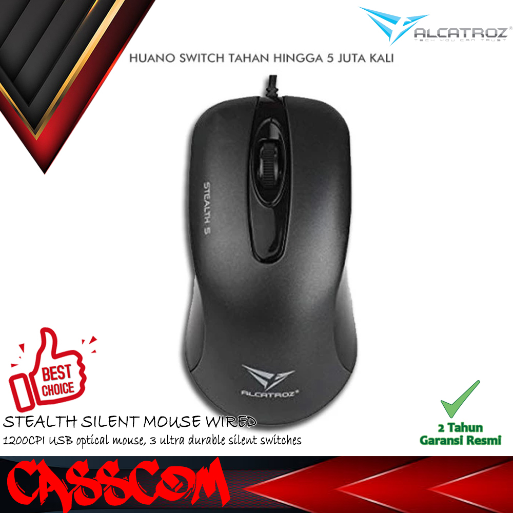 Alcatroz Silent Mouse Wired Stealth 5 1200cpi - Mouse Silent USB