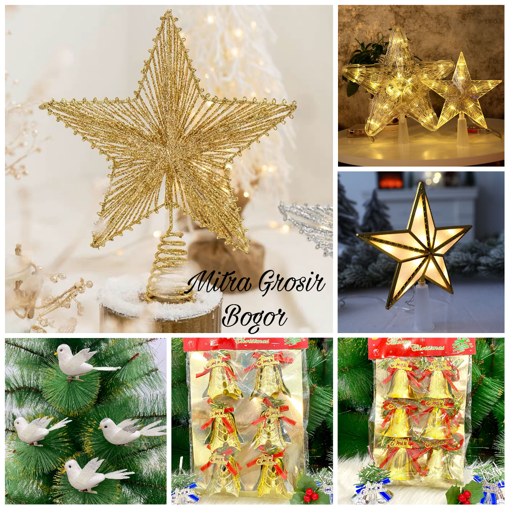 [ BINTANG TOP NATAL ] Ornamen Hiasan Pohon Natal Besar Aksesoris Hiasan Gantungan Pohon Natal Ornamen Lonceng Santa Claus Salju Merry Christmass Dekorasi