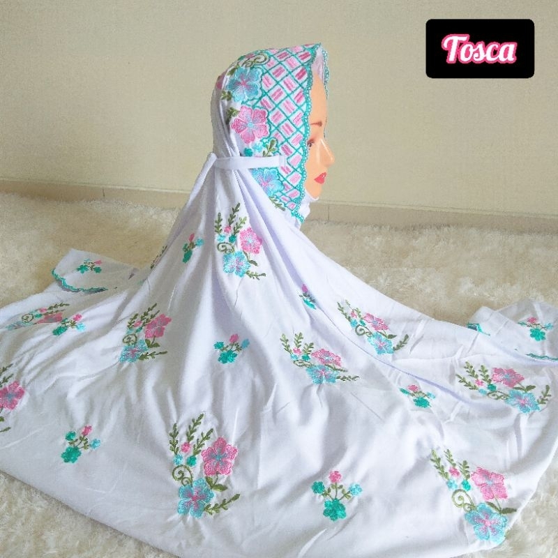 Mukena Lajuran Dewasa Bordir Mukenah Terusan/Langsungan/Lajur Warna Putih Rukoh Pondok Pesantren