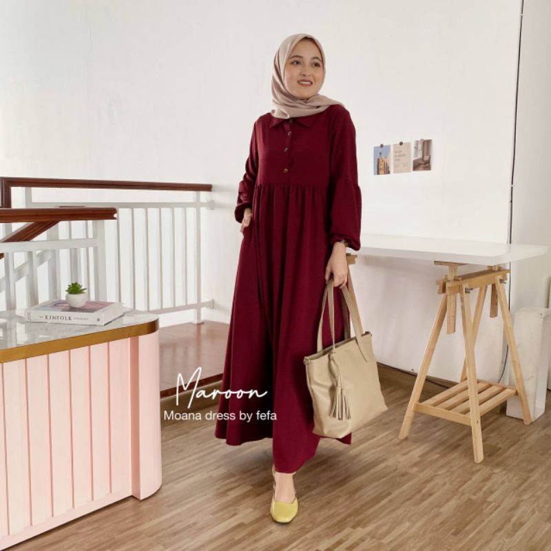 Dress polos / dress ruffle - MOANA dress wanita Bahan Airflow