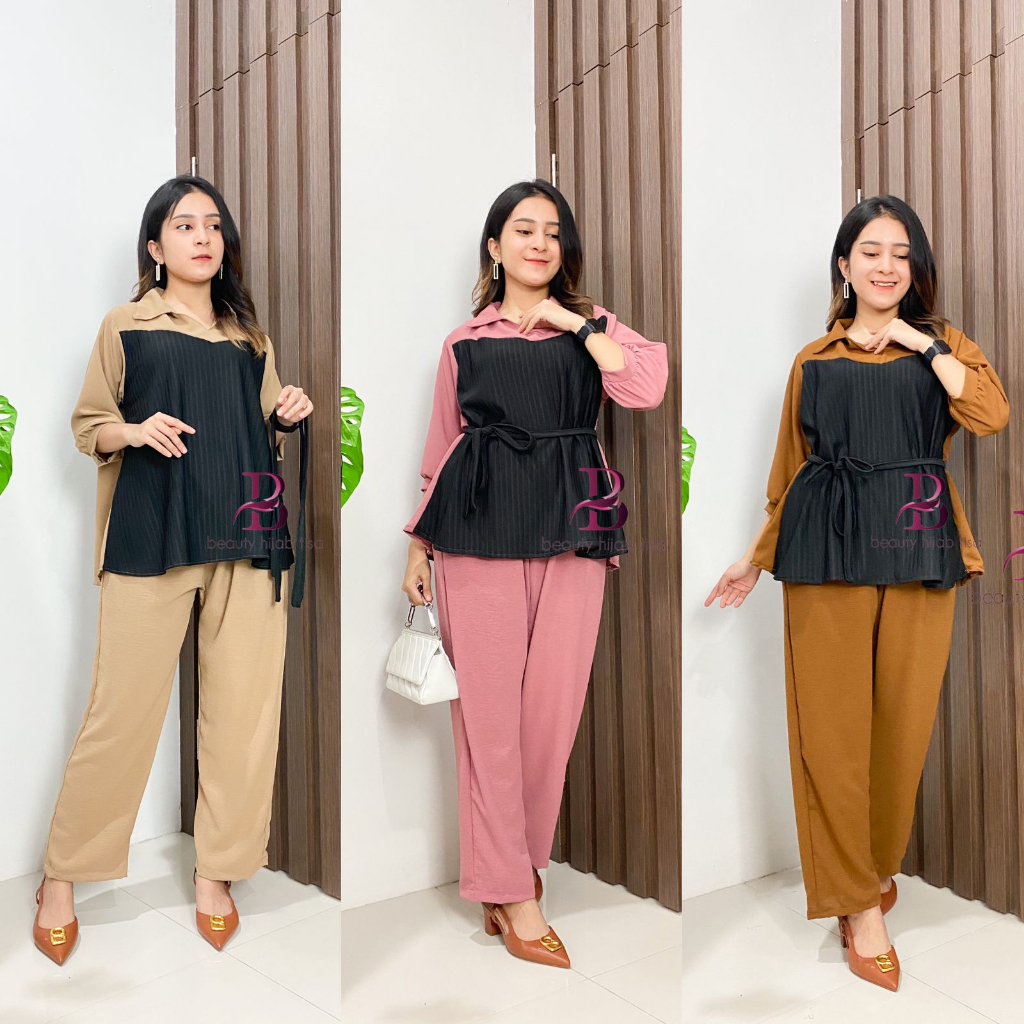 Milea One set wanita kekinian terbaru knite hornet crincle setelan beautyhijab