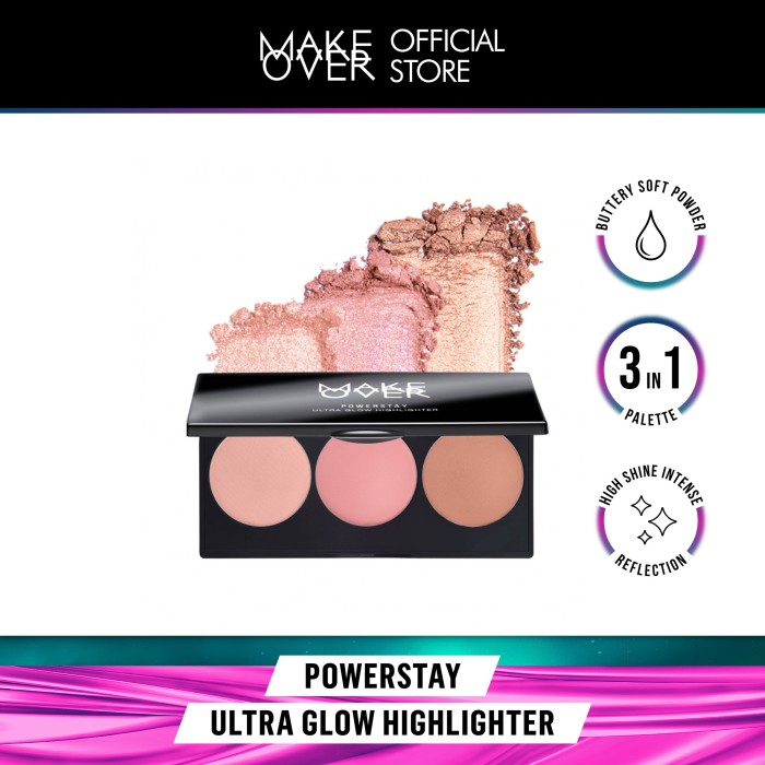 MFI - MAKE OVER Powerstay Ultra Glow Highlighter | Netto 3 x 3.5 gr | Highlighter Palette By Make Over