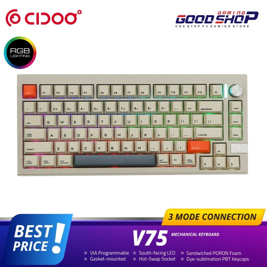 CIDOO V75 - Pre-built 75% 81 keys Hotswappable Mechanical Keyboard