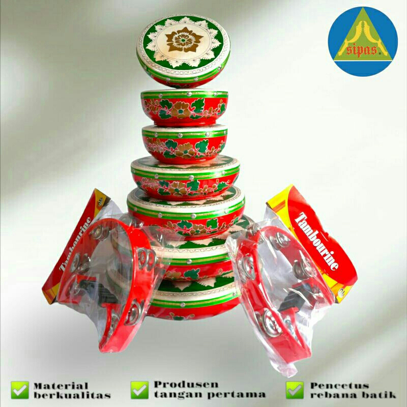 Rebana Qosidah Motif Batik Kulit Lukis 1 Set susun 7 isi 9 Bonus tas. by SIPAS