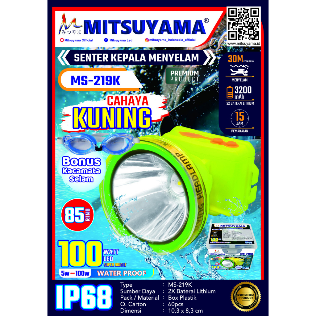Senter Kepala Selam Diving 100 Watt Mitsuyama MS-219K