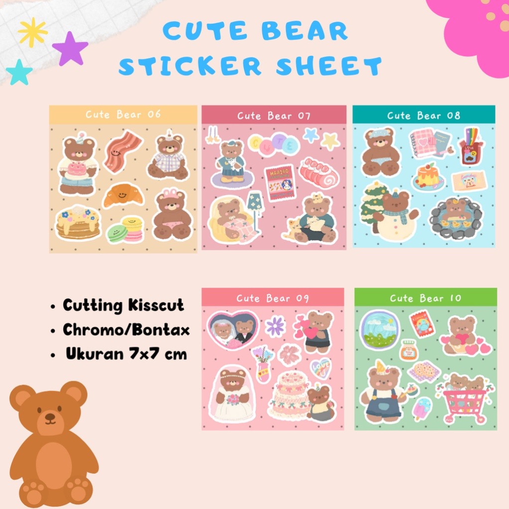 Sticker Aesthetic CONFETTI Sticker Tumblr Bear Stiker Beruang Bear Sticker Hp Kisscut Sticker Hp Waterproof