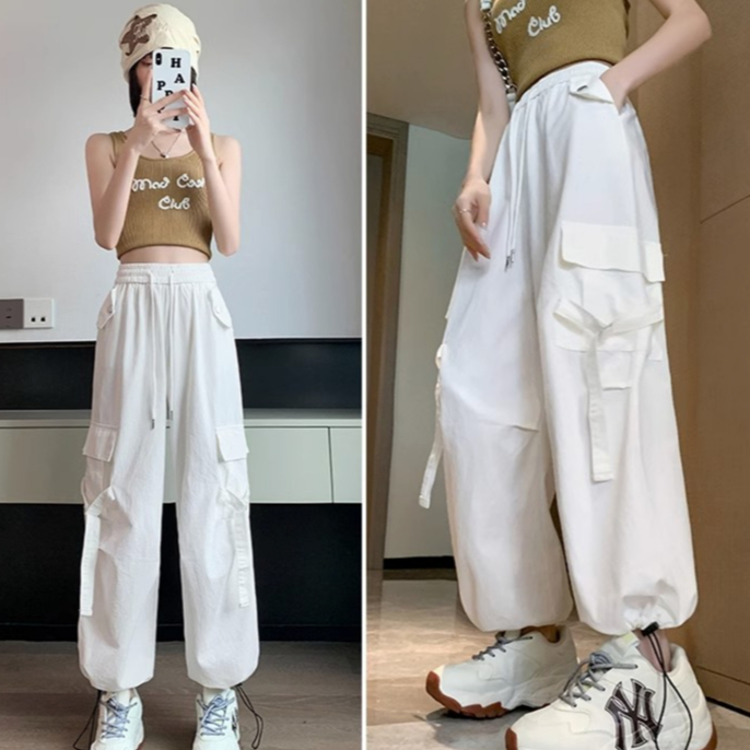 Cargo pants highwaist cargo celean jeans panjiang Highwaist Loose Cargo celana kuolt korean style kekinian 2023