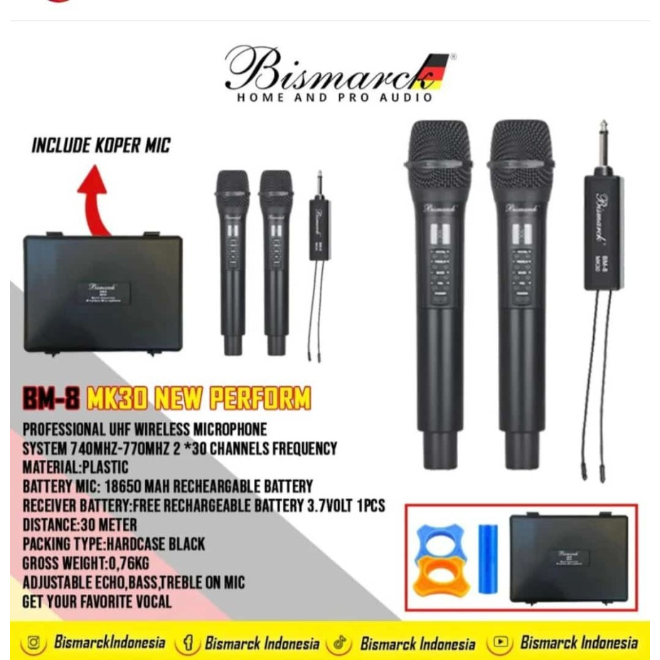 Mic Wireless Bismarck BM989 MK30 Handheld Microphone Handle BM989