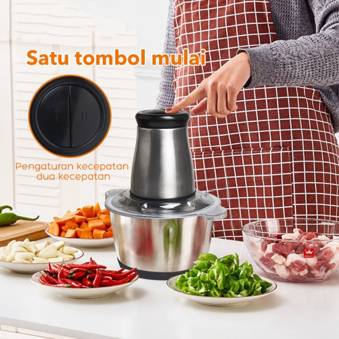 Blender Daging Stainless Steel / Food Chopper Stainles Cooking Penggiling Daging Meat Grinder Coper 2L Bender Stenlis Elektrik Capsule Choper 2 Liter