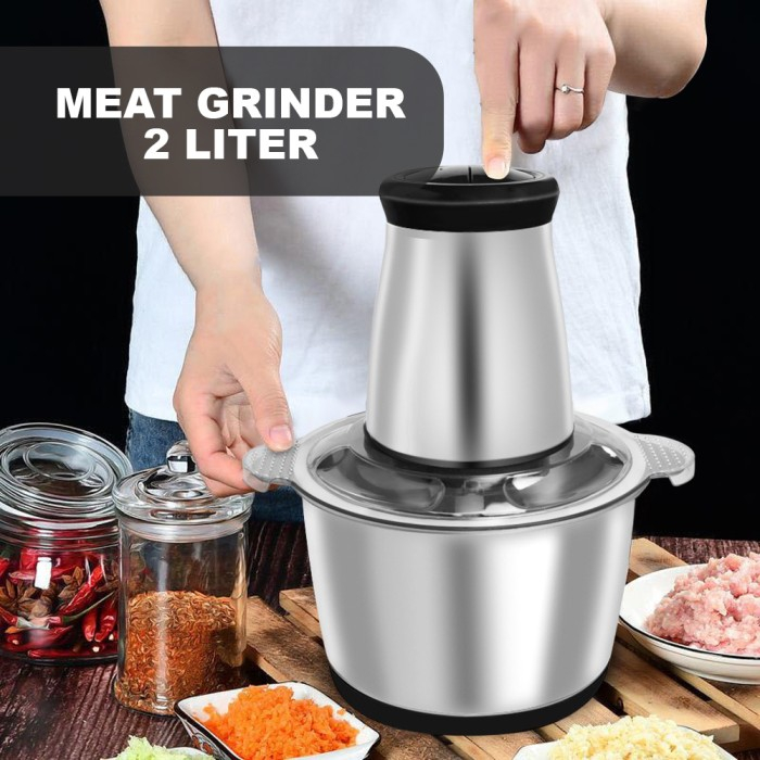 Blender Daging Stainless Steel / Food Chopper Stainles Cooking Penggiling Daging Meat Grinder Coper 2L Bender Stenlis Elektrik Capsule Choper 2 Liter