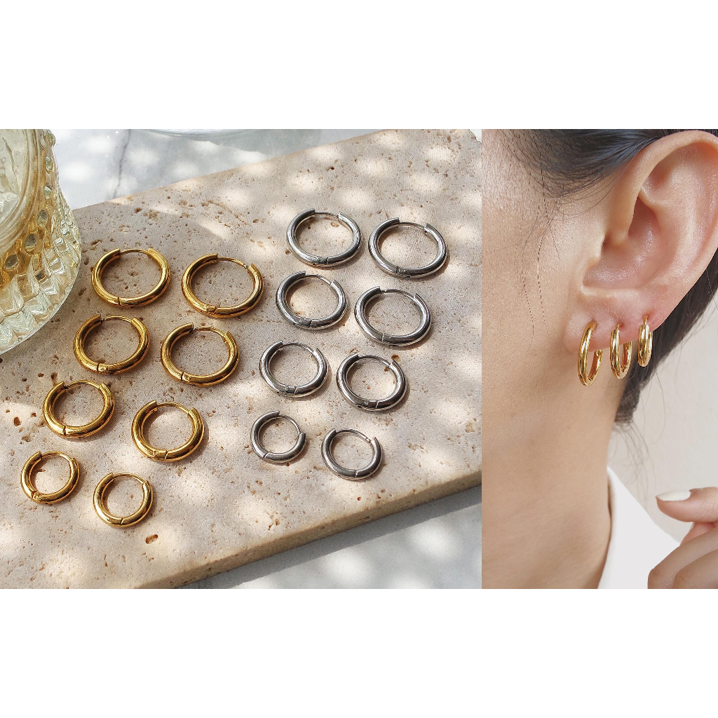 (ANTI KARAT) BAILEY EARRINGS / HOOPS/ HUGGIES EARRINGS - STAINLESS STEEL (SEPASANG)