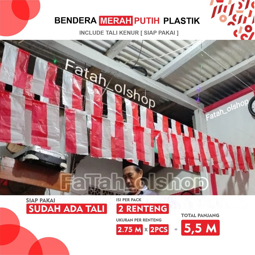 SUDAH TERPASANG TALI UMBUL UMBUL isi 40pcs 2 renteng bendera merah putih bendera plastik