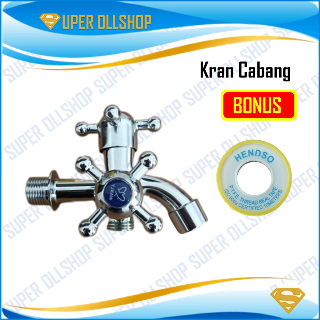 Kran Cabang Keran Air Dobel Shower Mandi Besi Babet Krom Baling Baling 1/2 Inch