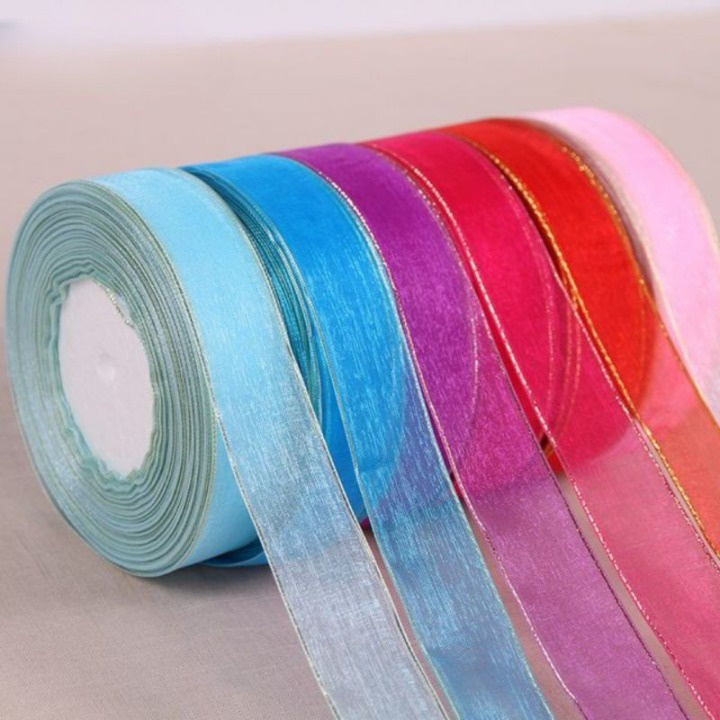 

Pita Organdi List Emas 1/2 inch inci (1.25cm) Harga Per Roll Panjang 20Yard