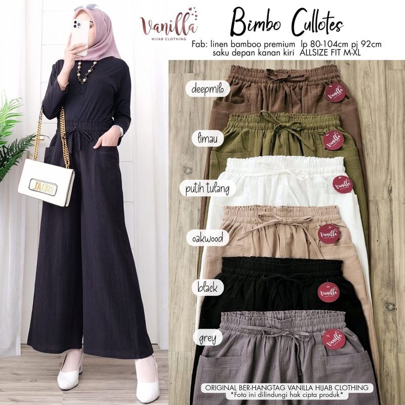 Celana Kulot Basic Linen Crinkle Premiun Murah Bimbo Cullotes