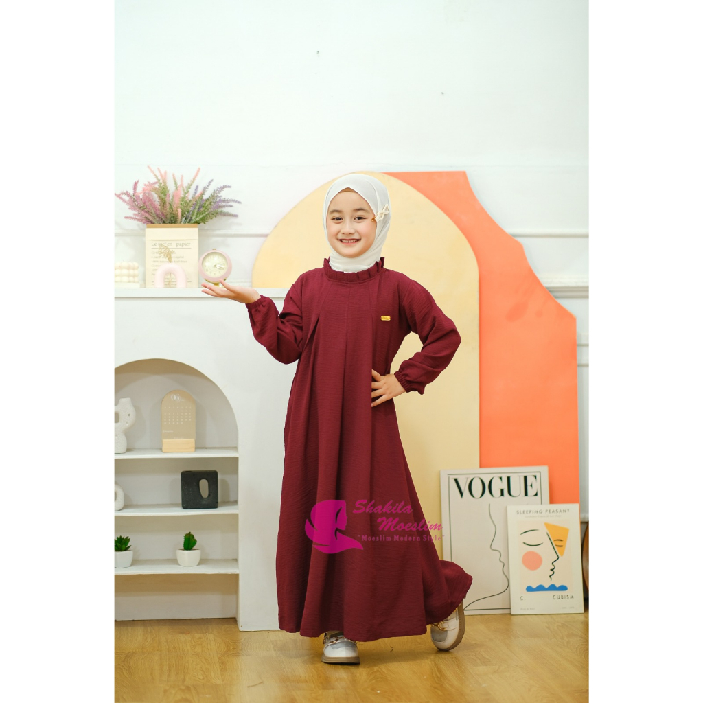 Gamis Anak Motif Polos Dress Termurah - Bahan Crinkel Airflow Premium - Best Seller Bisa COD