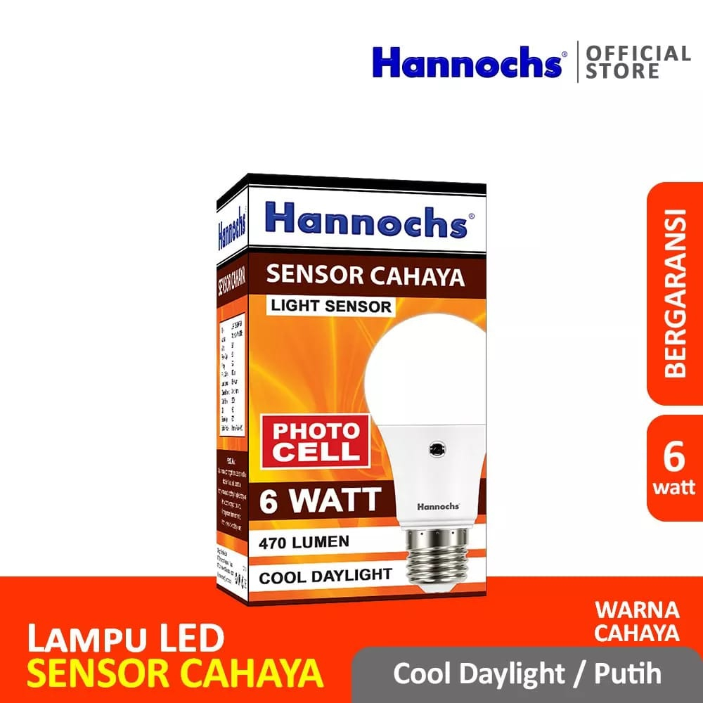 (JB99) Hannochs Lampu Led Light Sensor 6 watt cahaya Putih