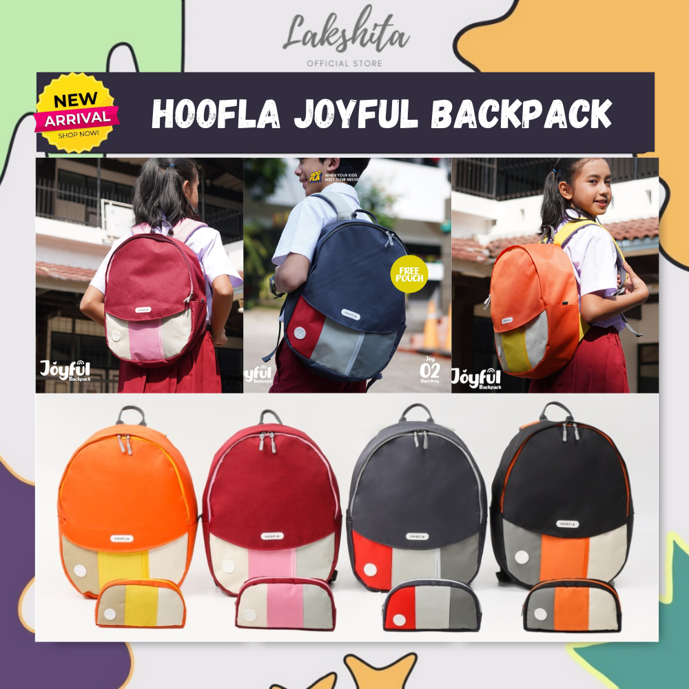 HOOFLA Tas Ransel Sekolah Anak Laki-laki Perempuan Unisex Backpack Multy Fungsi Ukuran Besar Muat Laptop Dan Botol Minuman Warna Black Dark Grey Orange Maroon Tingkat SD SMP SMA Model Terbaru Kualitas Premium Terbaik Motif Lucu