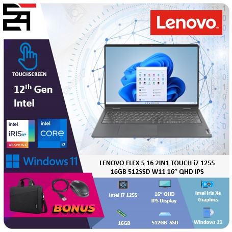 Lenovo Flex 5 16 2in1 Touch i7 1255 16GB 512GB SSD W11 16 Inchi QHD IPS