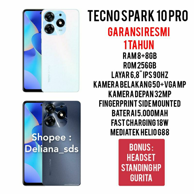 Tecno Spark 10 Pro 8/256 Garansi Resmi 1 Tahun Tecno Spark 10 Pro 16/256 Tecno Spark 10 pro 8+8/256 