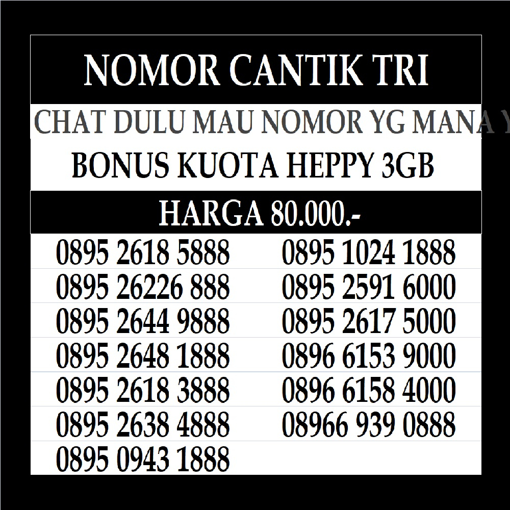 Nomor Cantik Tri 4G LTE Kartu Perdana Three Murah 12 13 Dan 11 Digit