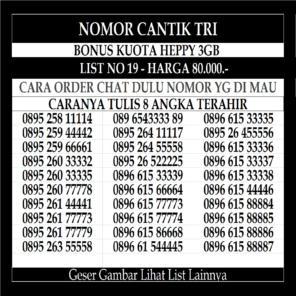 Nomor Cantik Tri 4G LTE Kartu Perdana Three Murah 12 13 Dan 11 Digit