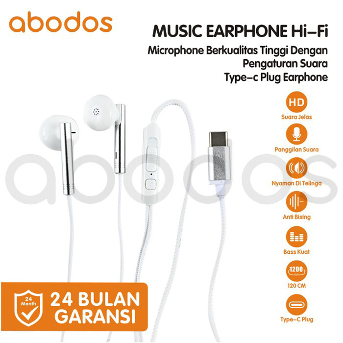 Abodos Earphone Hi-Fi Handset Logam Type Colokan Type-C