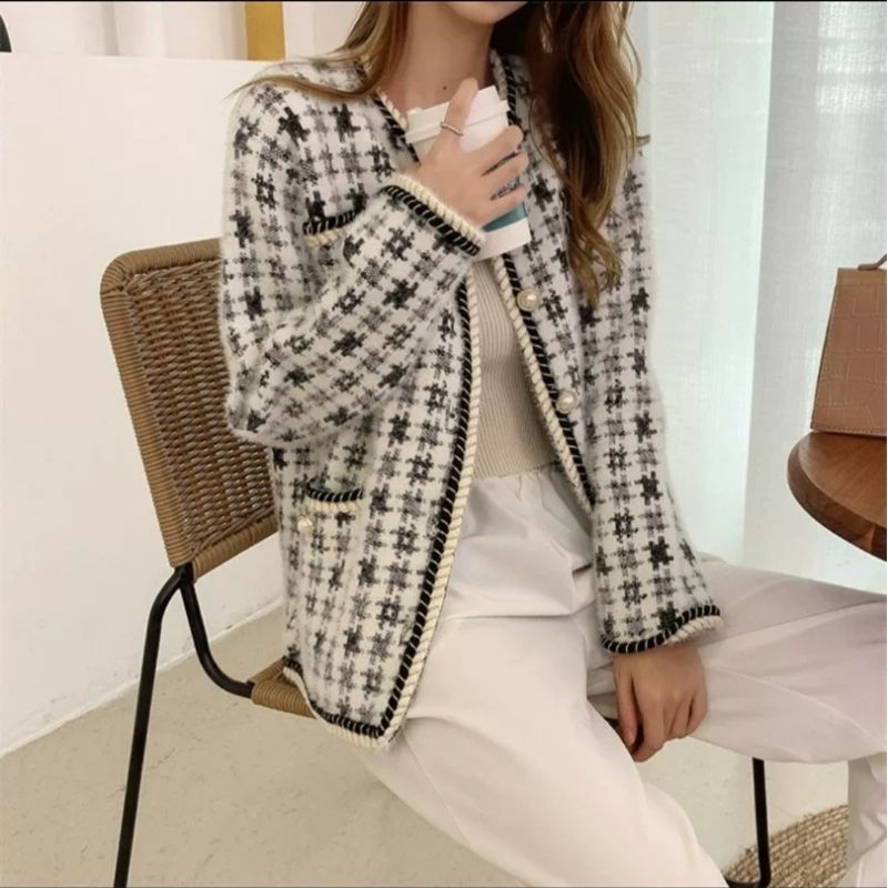 VN LOLA FURRY KNIT BLAZER PREMIUM OVERSIZE / FURRY CARDI OVERSIZE / BIGSIZE / KOREAN OUTER BULU RAJUT