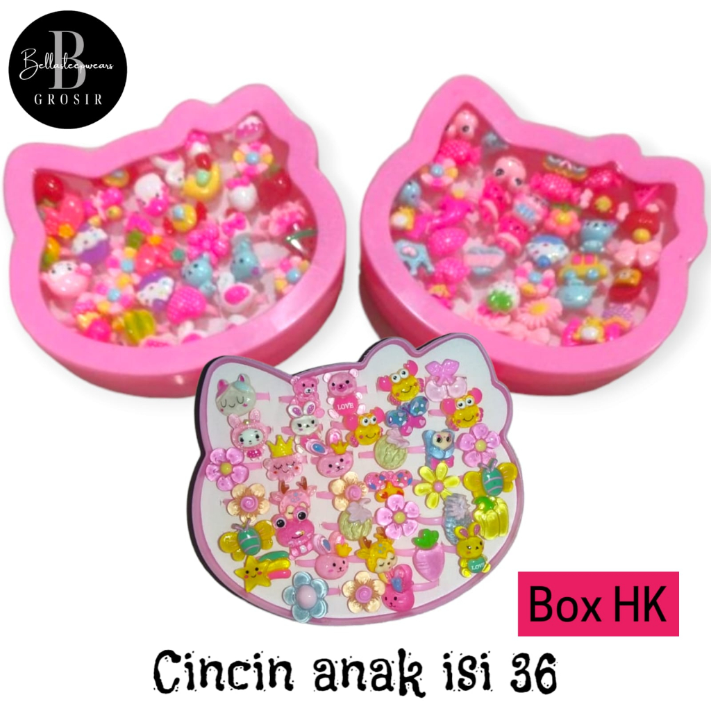 36 PC CINCIN MAINAN ANAK MINI PLASTIK FREE BOX LOVE / KITTY HK IMPORT