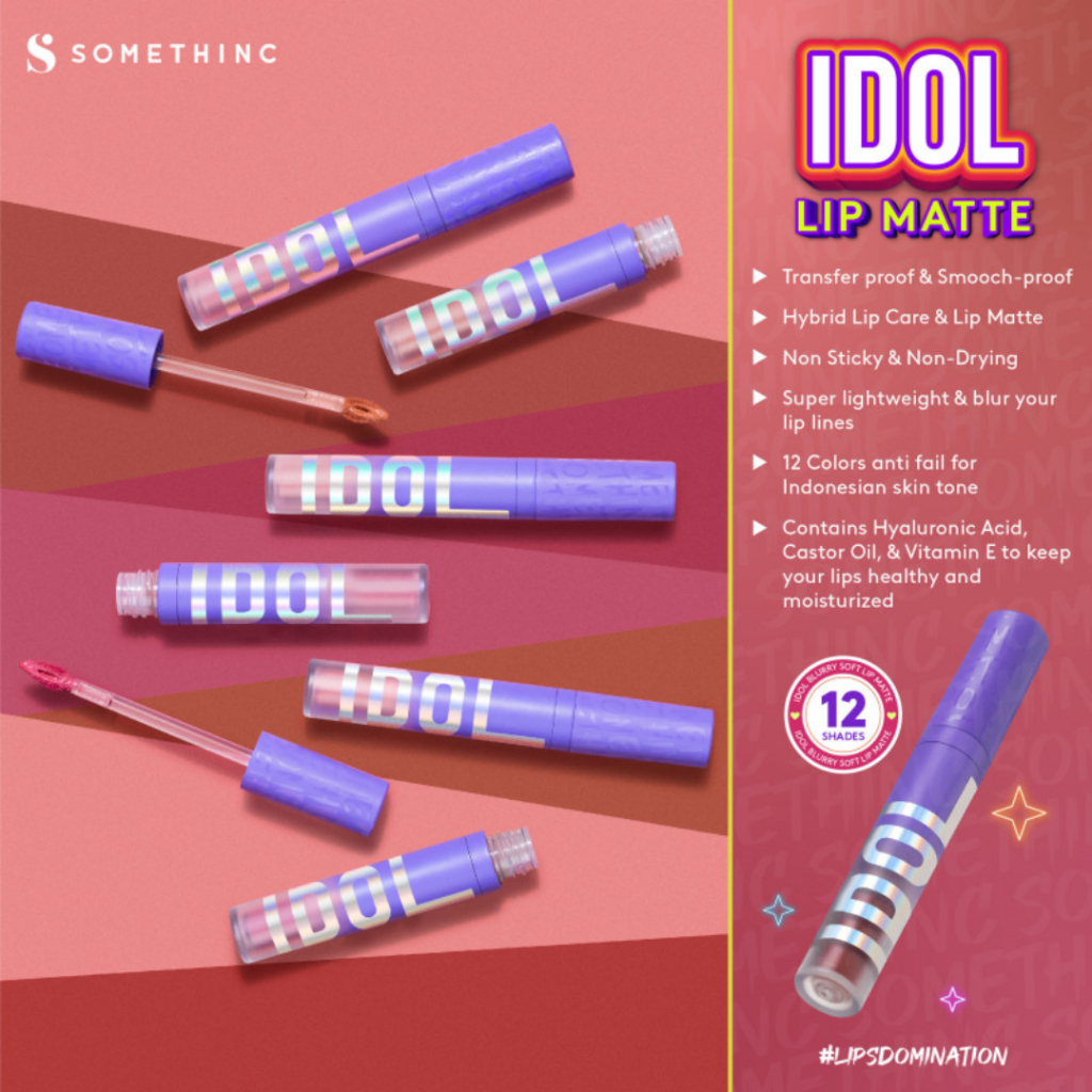 SOMETHINC Idol Blurry Soft Lip Matte (Ambush, Pokerface, Playdate, Zoom, Lonely, Encore, Cyber, LMLY, Blow, Hunter, Happier, Loyalty, Spotlight, Slay, Noel, Fugu, Trap, Confess, Claudia, Anomaly, Trouble) - Lip Cream Matte - Lipstik