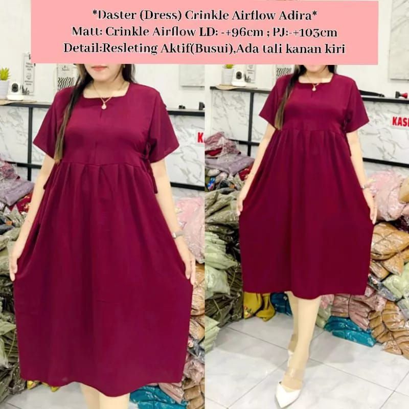 Adira daster crinkle airflow retsleting depan busui frenly dress crinkle polos