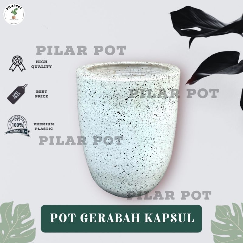 POT BUNGA TANAMAN GERABAH TANAH LIAT KAPSUL TINGGI SPRINKLE PUTIH D22 T30 - KAPSUL SPRINKLE PUTIH