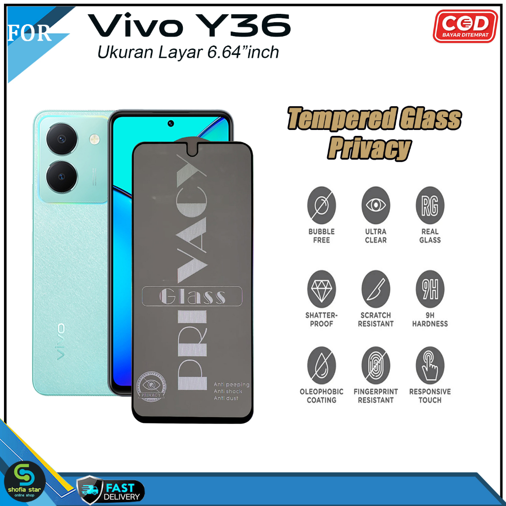 Tempered Glass Ceramic Vivo Y36 Anti Gores Privacy Matte Anti Spy Full Cover