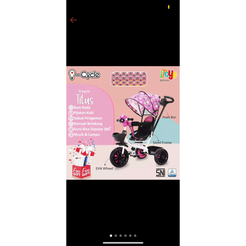 Sepeda roda tiga i cycle titus seperti stroller new seperti baru