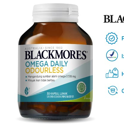 Blackmores Omega Daily Odourless 30 Kapsul Suplemen Minyak Ikan