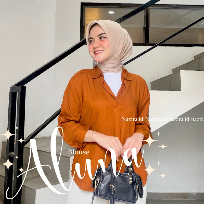 Aluna Basic Blouse - Rayon Twill - Atasan Blouse Kemeja Wanita Polos Adem | Kemeja Kerja Lengan Panjang